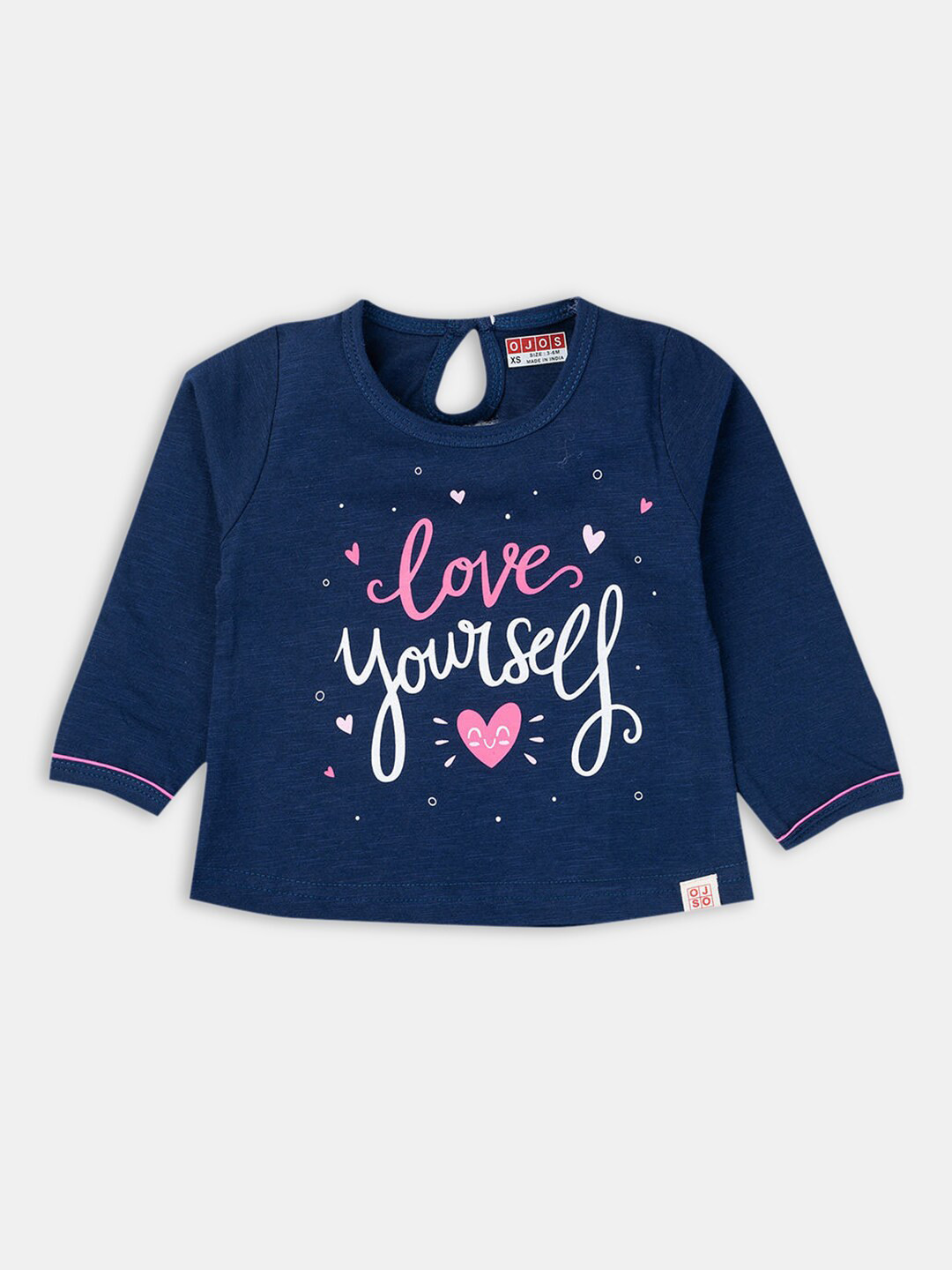 

Hopscotch Girls Navy Blue Typography Printed Pure Cotton T-shirt