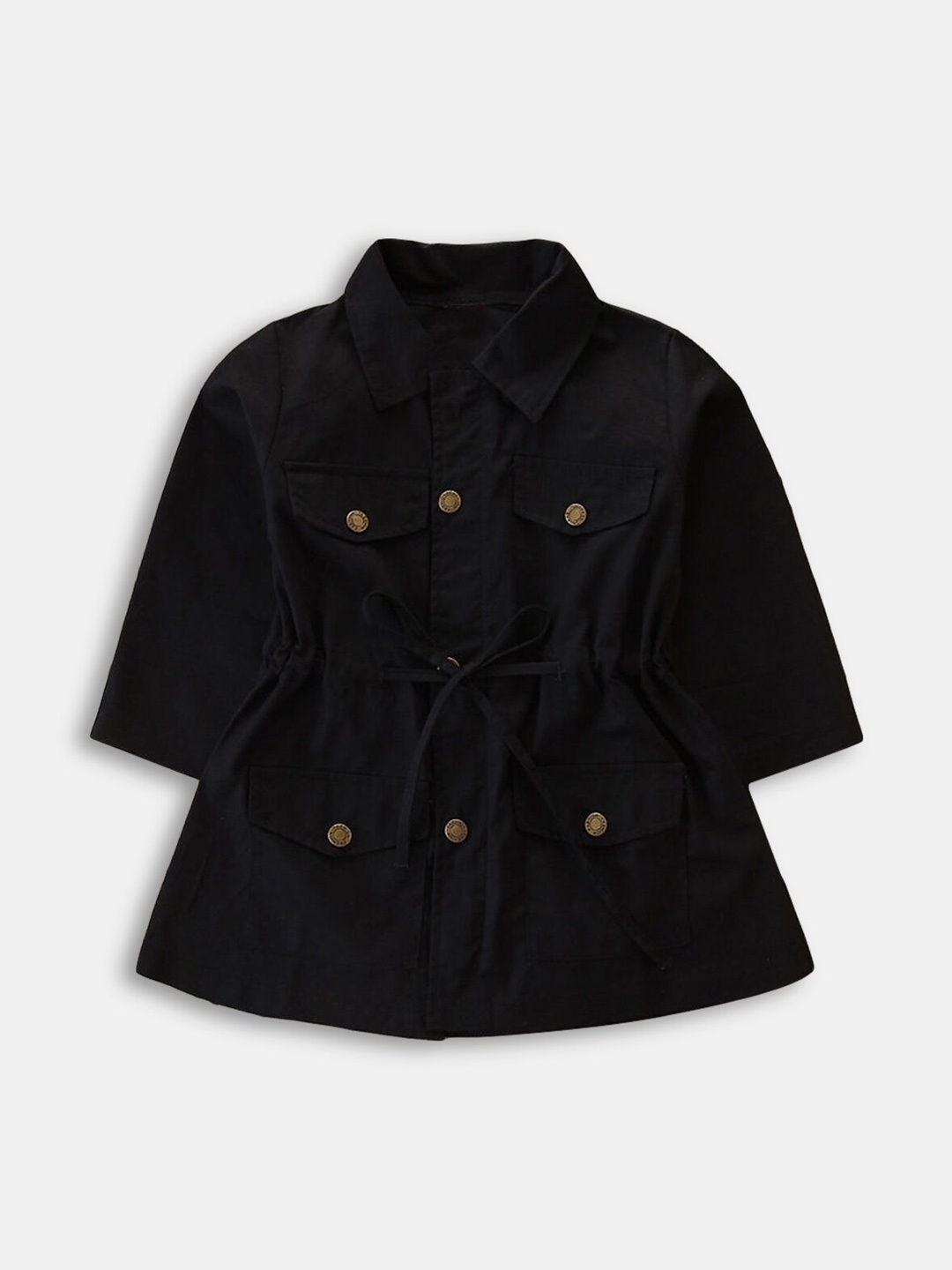 

Hopscotch Girls Black Solid Pure Cotton Pea Coats