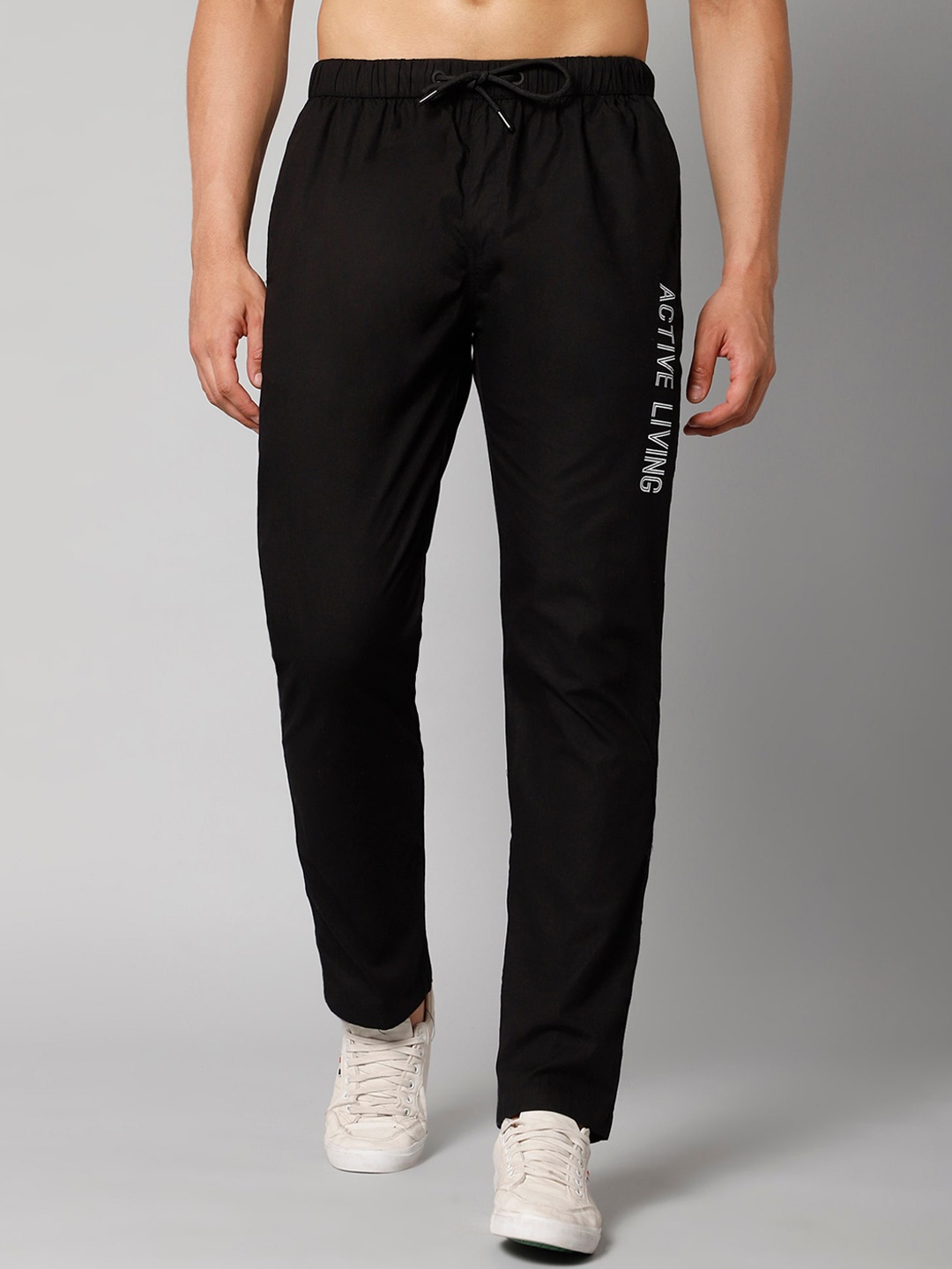 

Cantabil Men Black Solid Cotton Track Pants