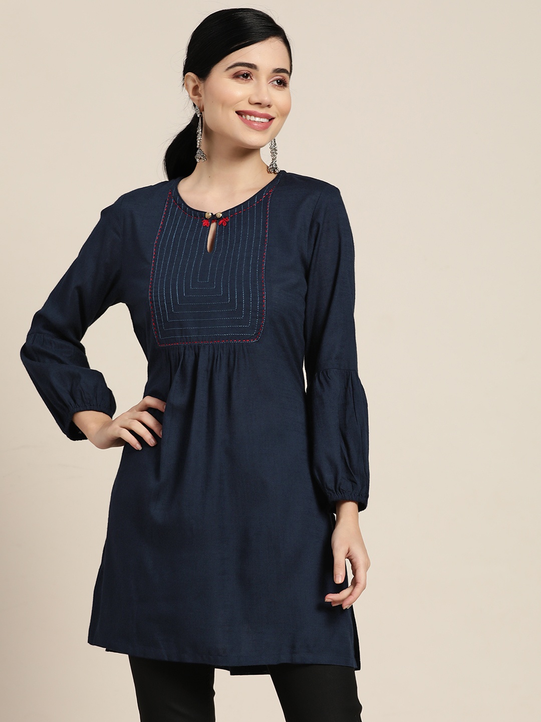 

Rain & Rainbow Navy Blue Embroidered Kurti