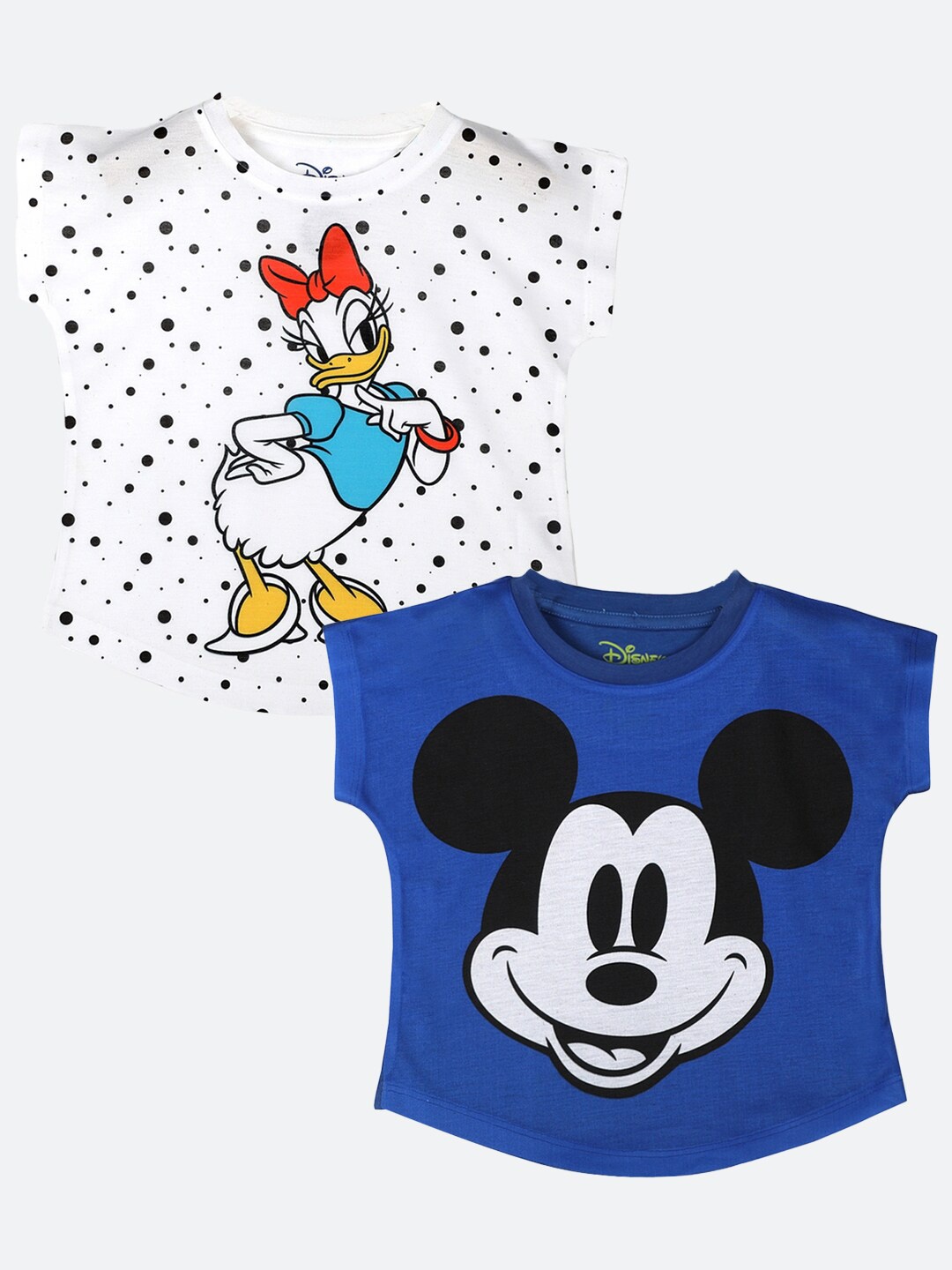 

YK Disney Girls Pack Of 2 White & Blue Printed Extended Sleeves Top