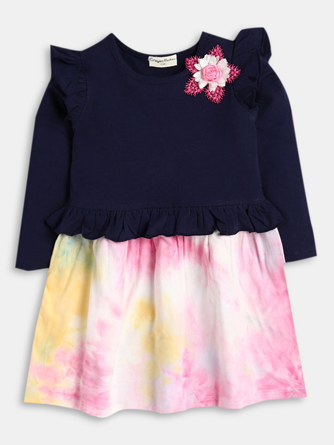 

Hopscotch Navy Blue & Pink Floral Casual Dress