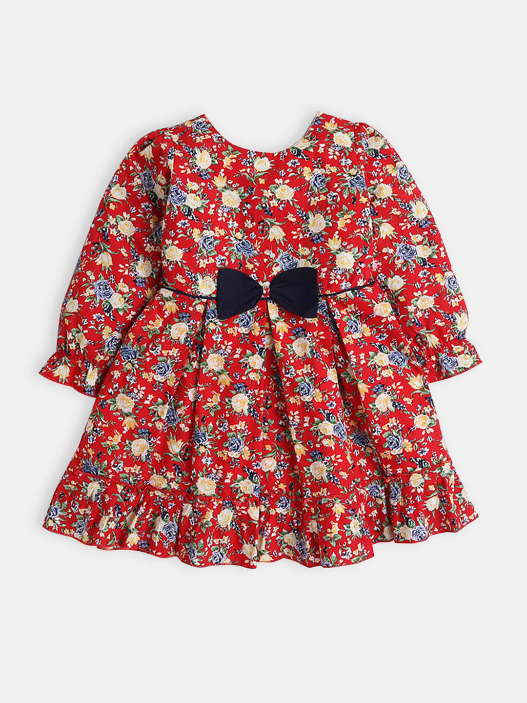 

Hopscotch Girls Red & Yellow Floral Print Cotton Dress