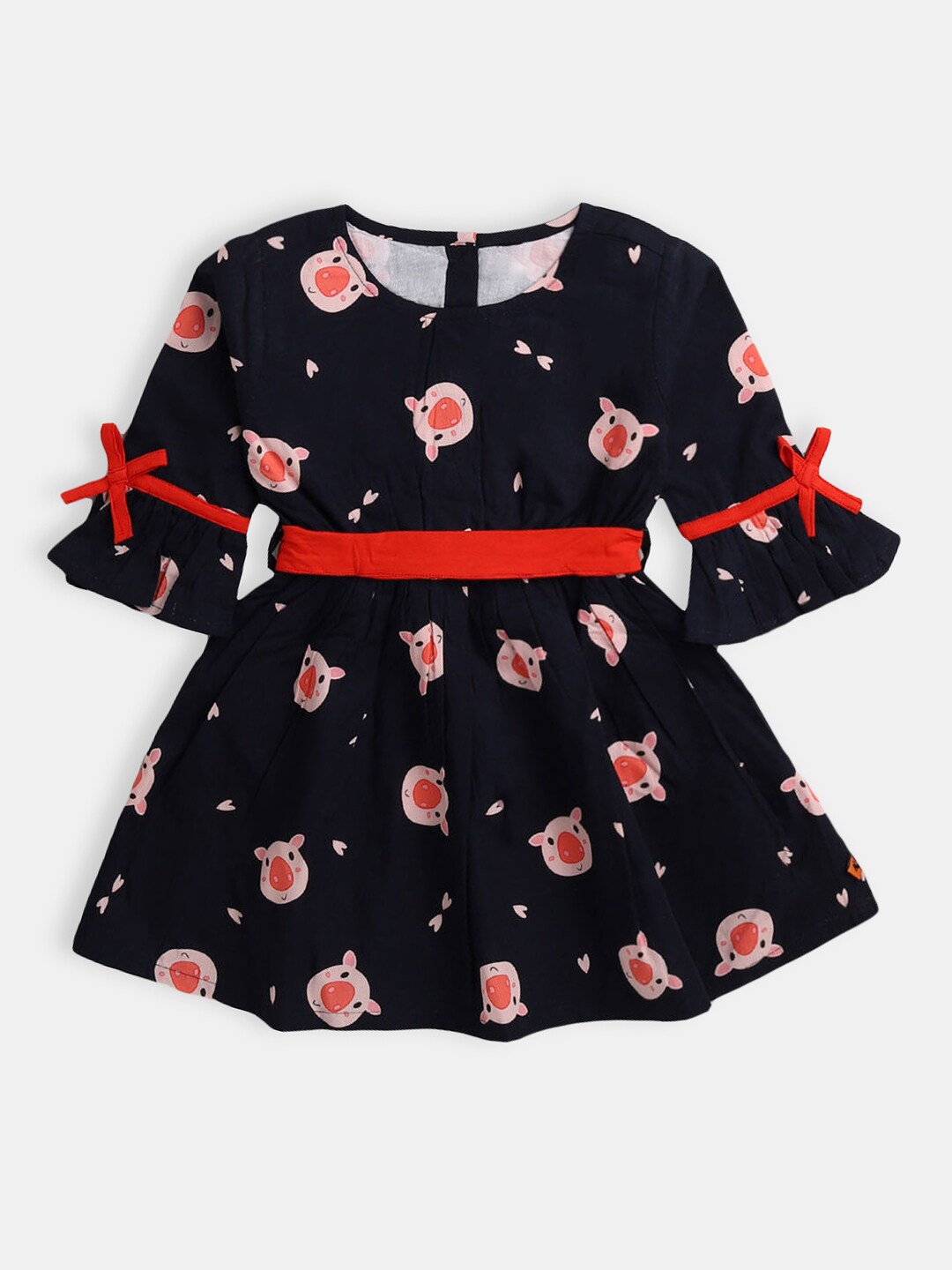 

Hopscotch Girls Navy Blue & Red Printed Dress