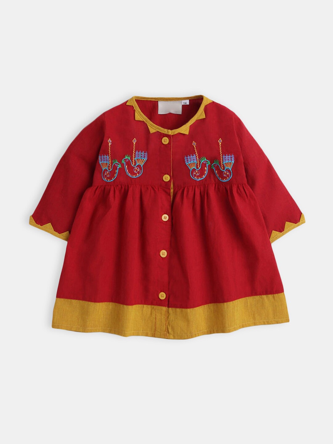 

Hopscotch Girls Red Embroidered Cotton A-Line Dress