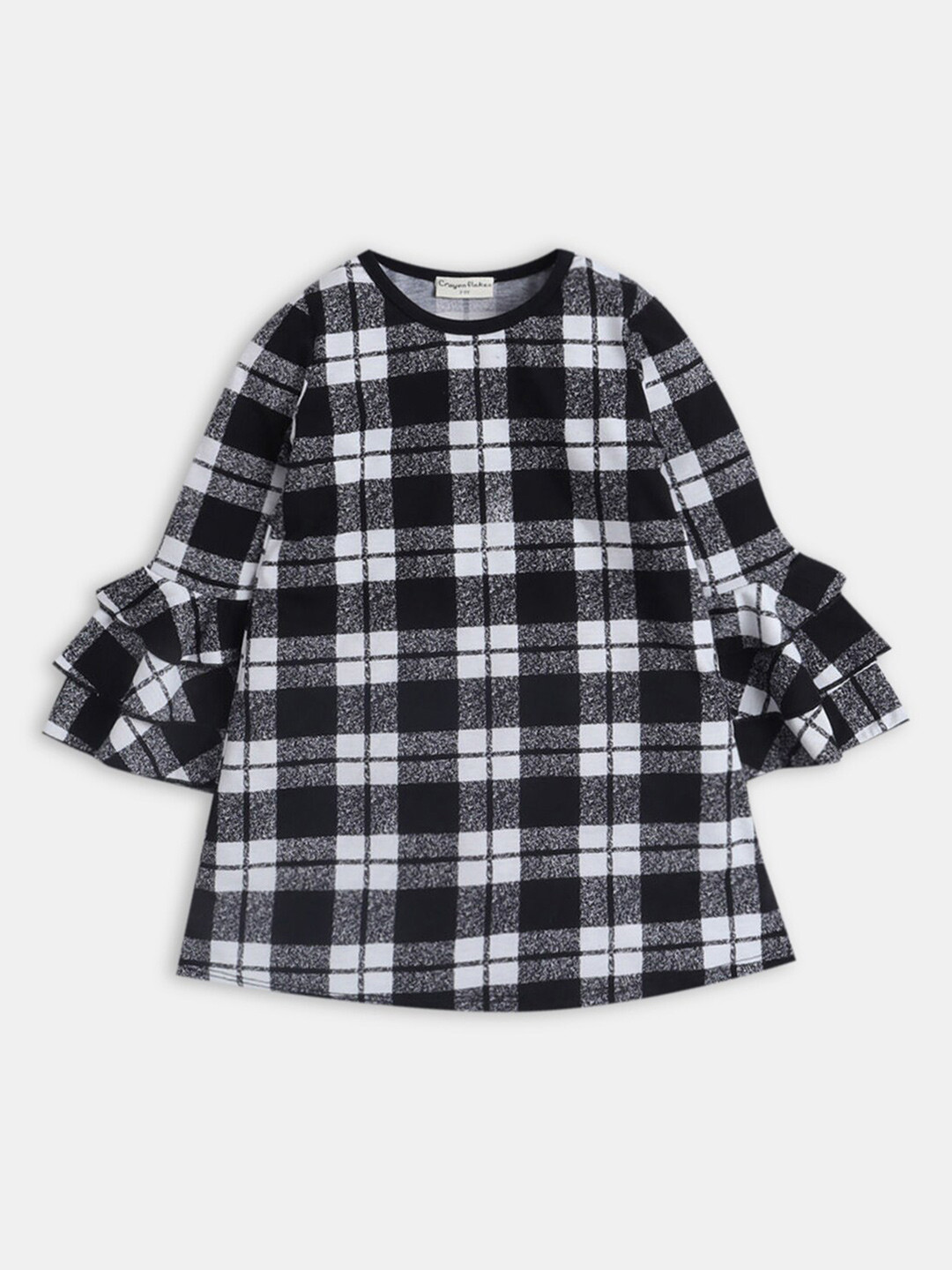 

Hopscotch Girls Off White & Black Checked A-Line Dress