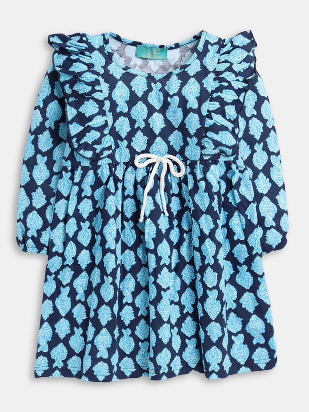 

Hopscotch Girls Navy Blue Printed Peplum Dress