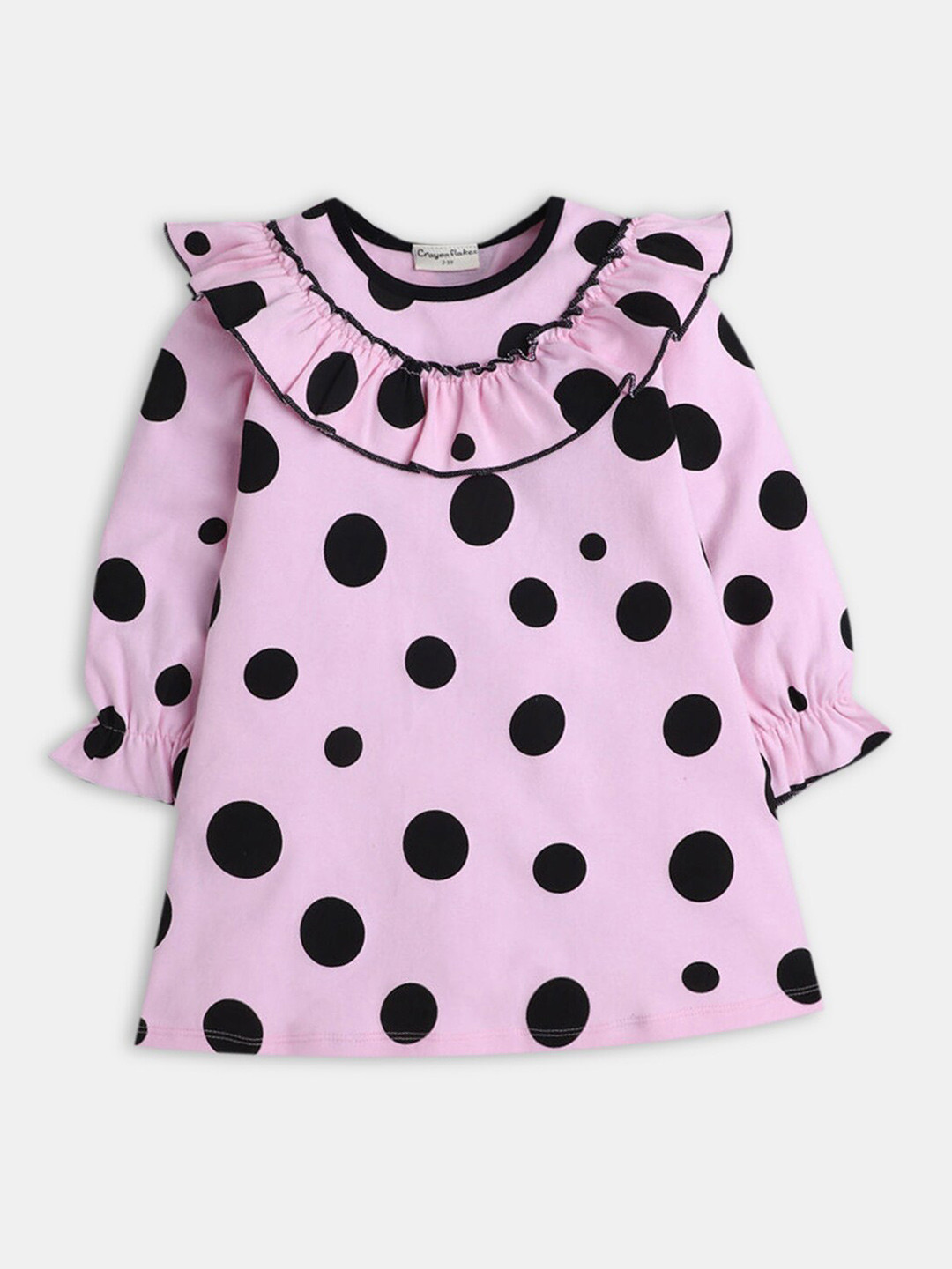 

Hopscotch Girls Pink & Black Printed Cotton Long Sleeves A-Line Dress
