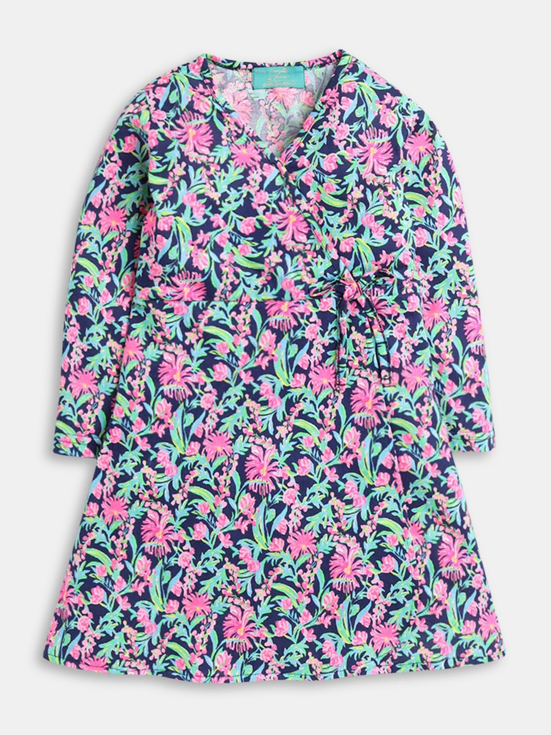 

Hopscotch Girls Navy Blue & Pink Floral Print Cotton Dress