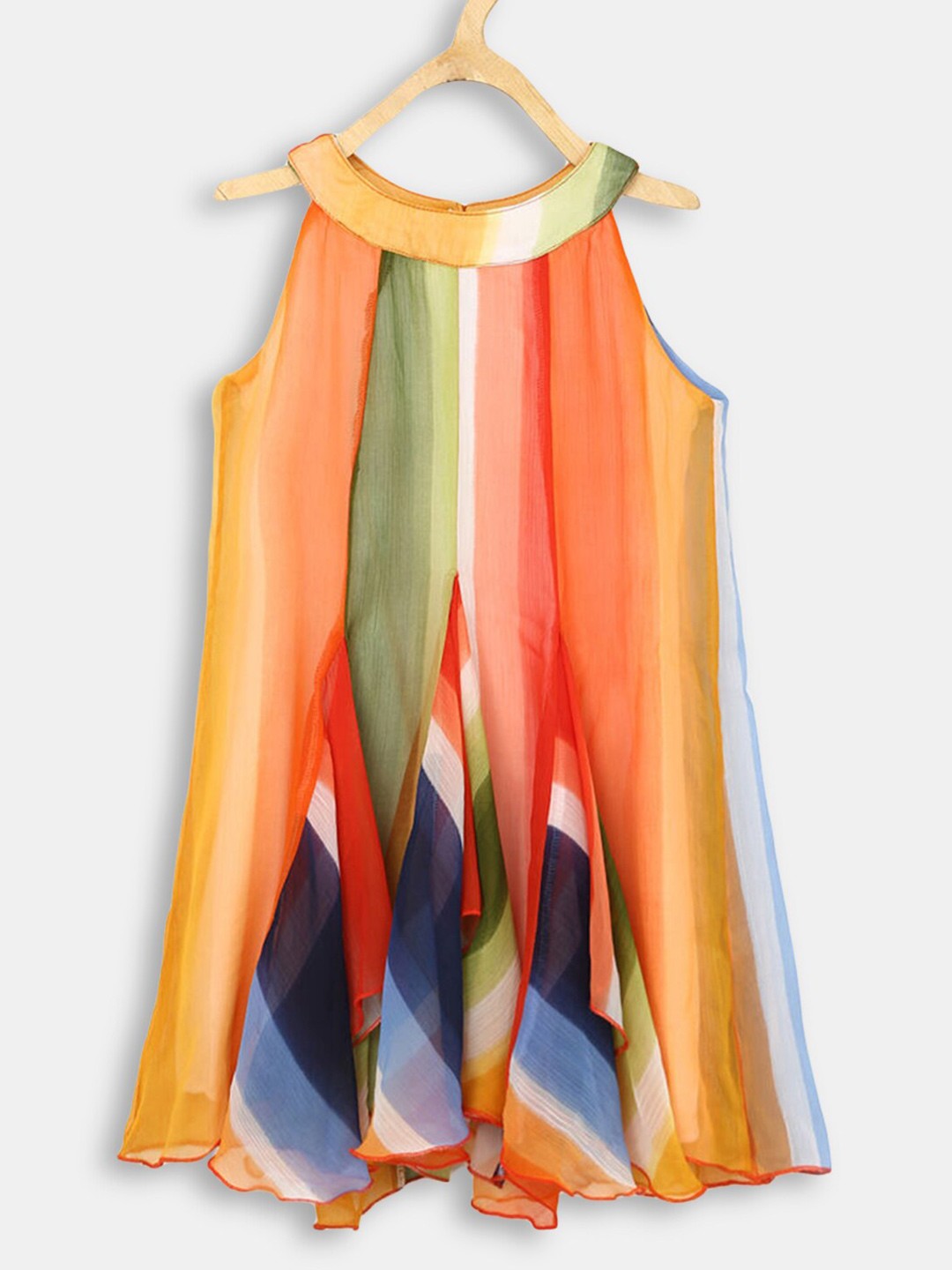 

Hopscotch Girls Orange & Green Abstract A-Line Dress