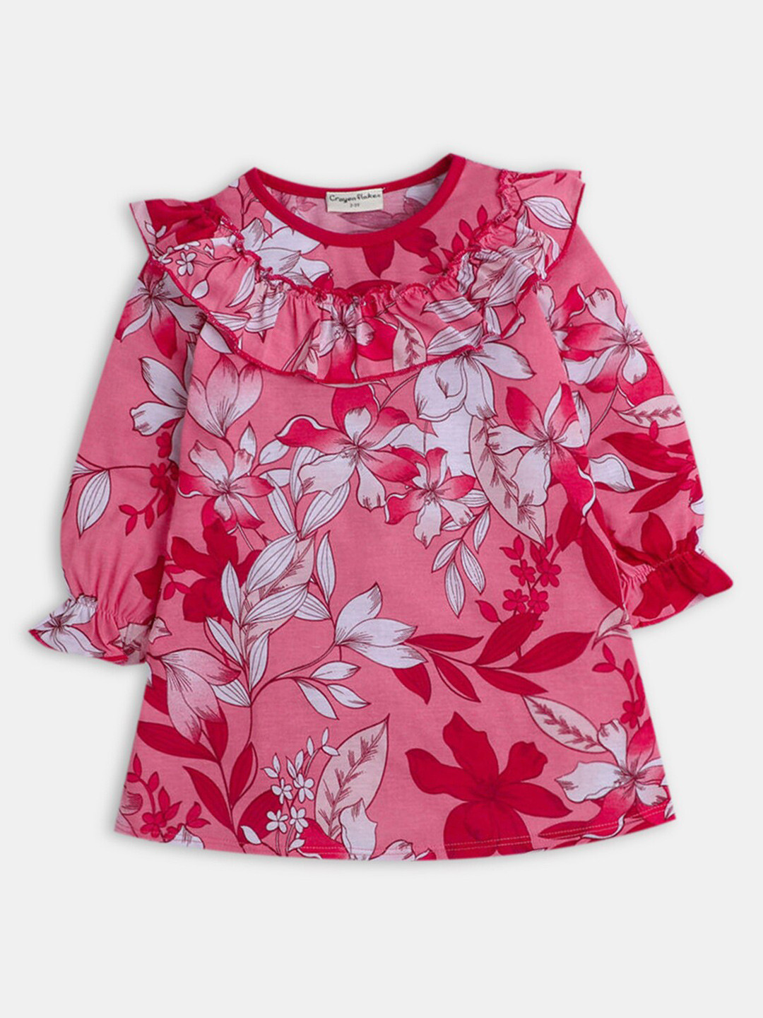 

Hopscotch Girls Peach-Coloured Floral A-Line Dress