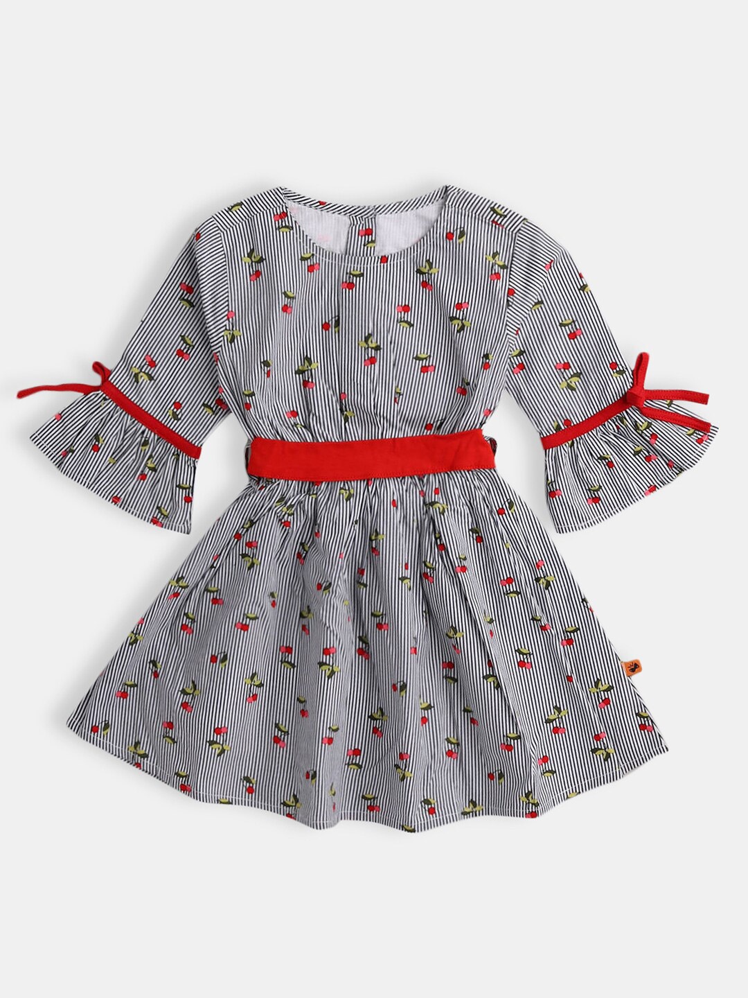 

Hopscotch Girls Grey & Red Floral Print Cotton Dress