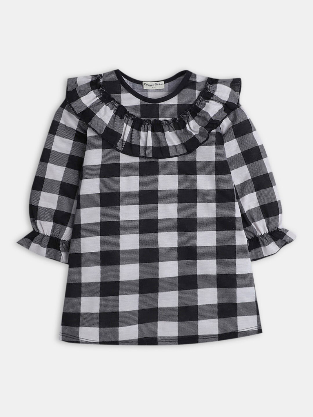 

Hopscotch Girls Off White & Black Checked A-Line Pure Cotton Dress