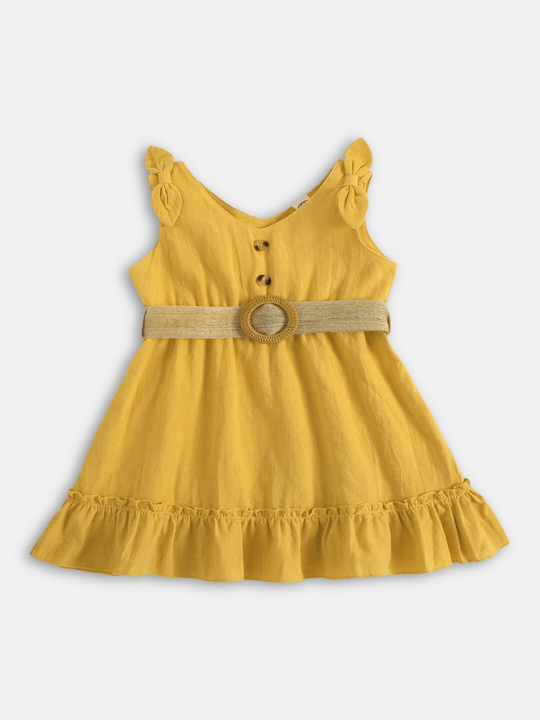 

Hopscotch Girls Yellow Fit & Flare Midi Dress With Bow