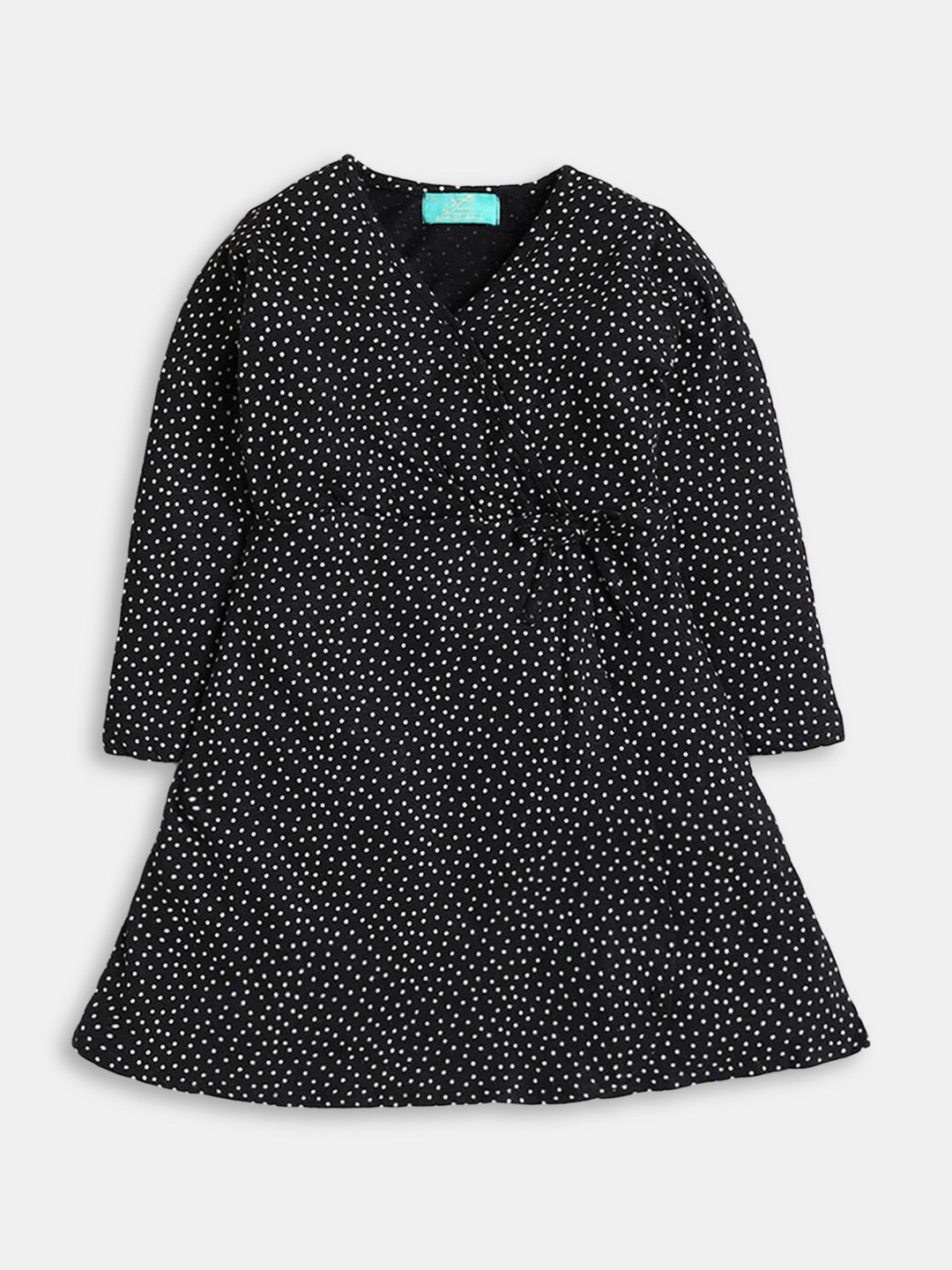 

Hopscotch Girls Black & White Polka Dots Printed Cotton Wrap Dress