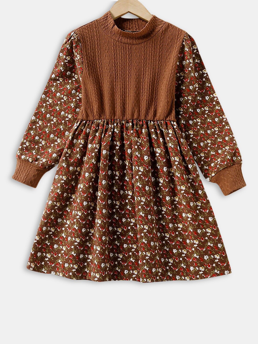 

Hopscotch Girls Brown Floral Print Dress