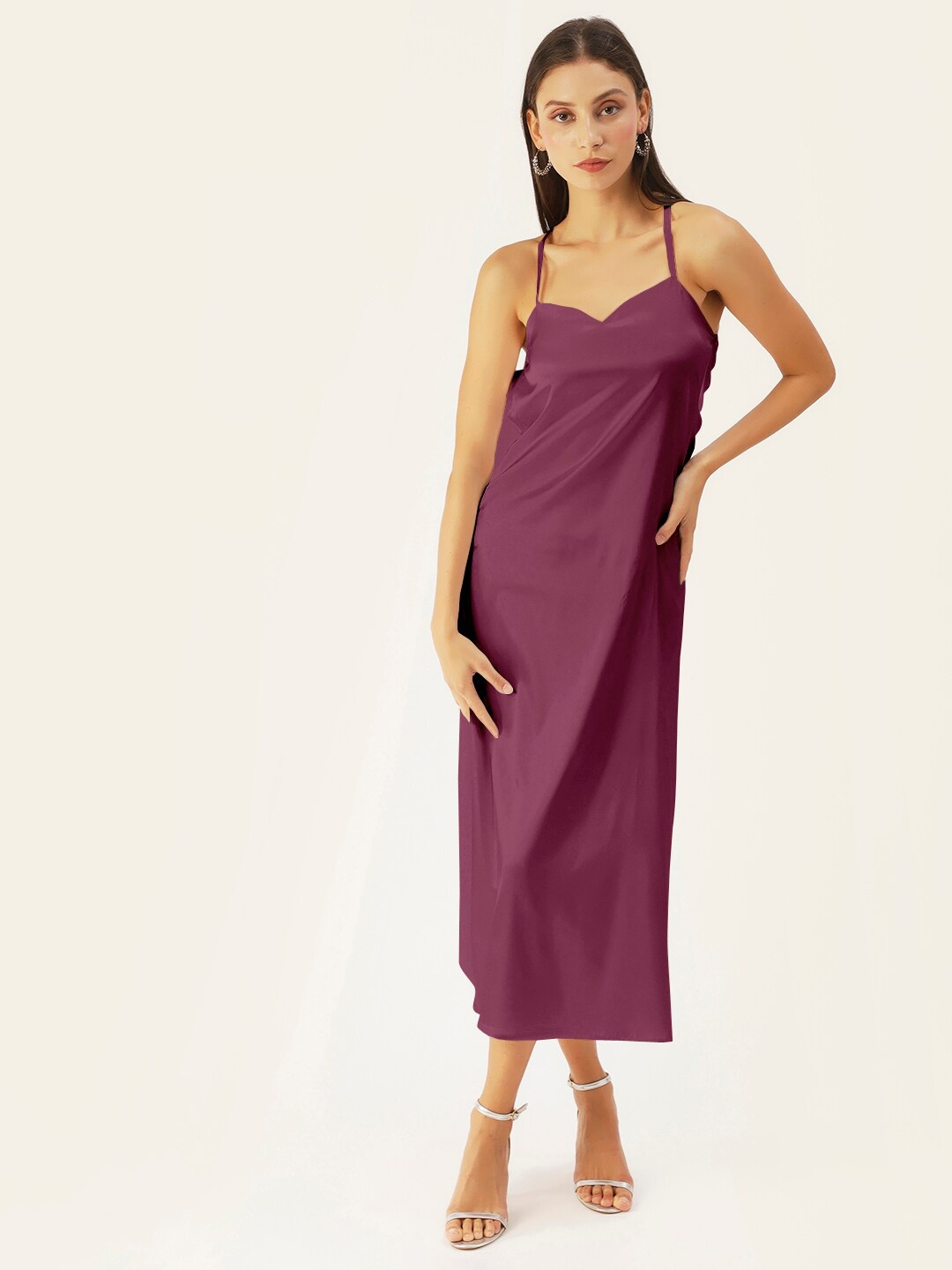 

DressBerry Women Magenta Satin A-Line Midi Dress