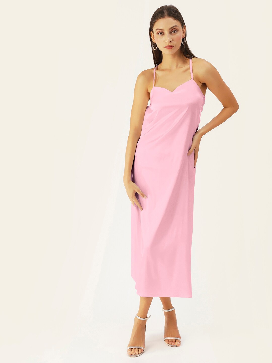 

DressBerry Women Rose Solid Satin A-Line Midi Dress