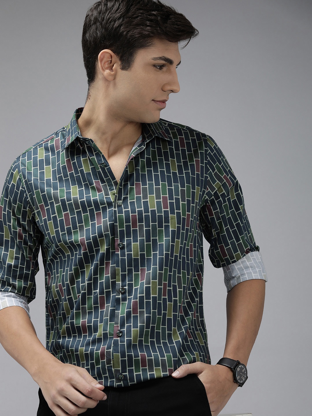 

THE BEAR HOUSE Ardor Edition Men Slim Fit Digital Print Party Shirt, Blue