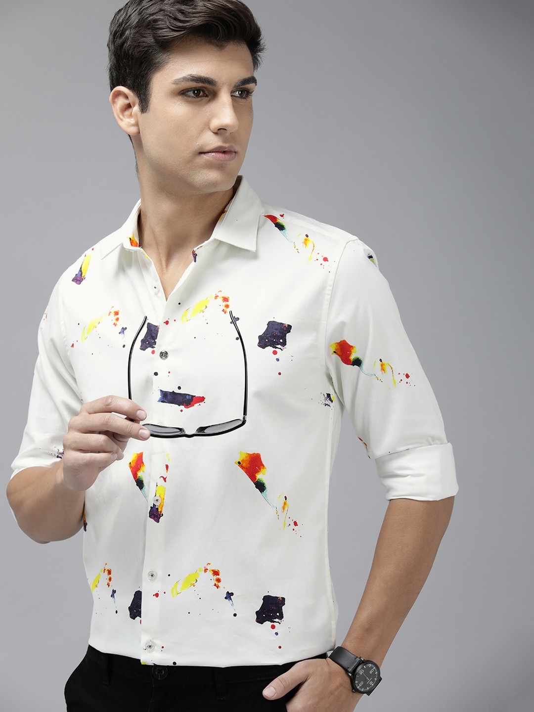 

THE BEAR HOUSE Ardor Edition Men Slim Fit Digital Print Party Shirt, White