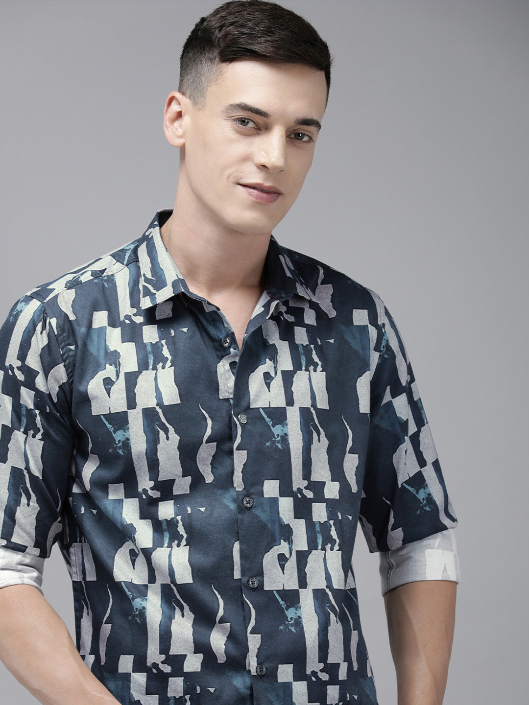 

THE BEAR HOUSE Ardor Edition Men Slim Fit Digital Print Party Shirt, Teal