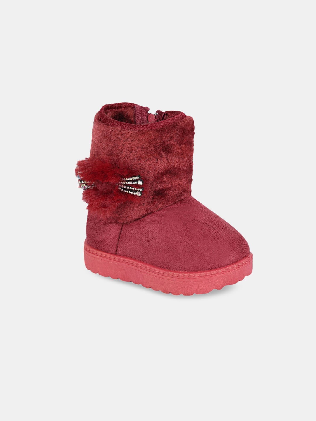 

Hopscotch Girls Red Solid Embellished Ankle-Length Boots