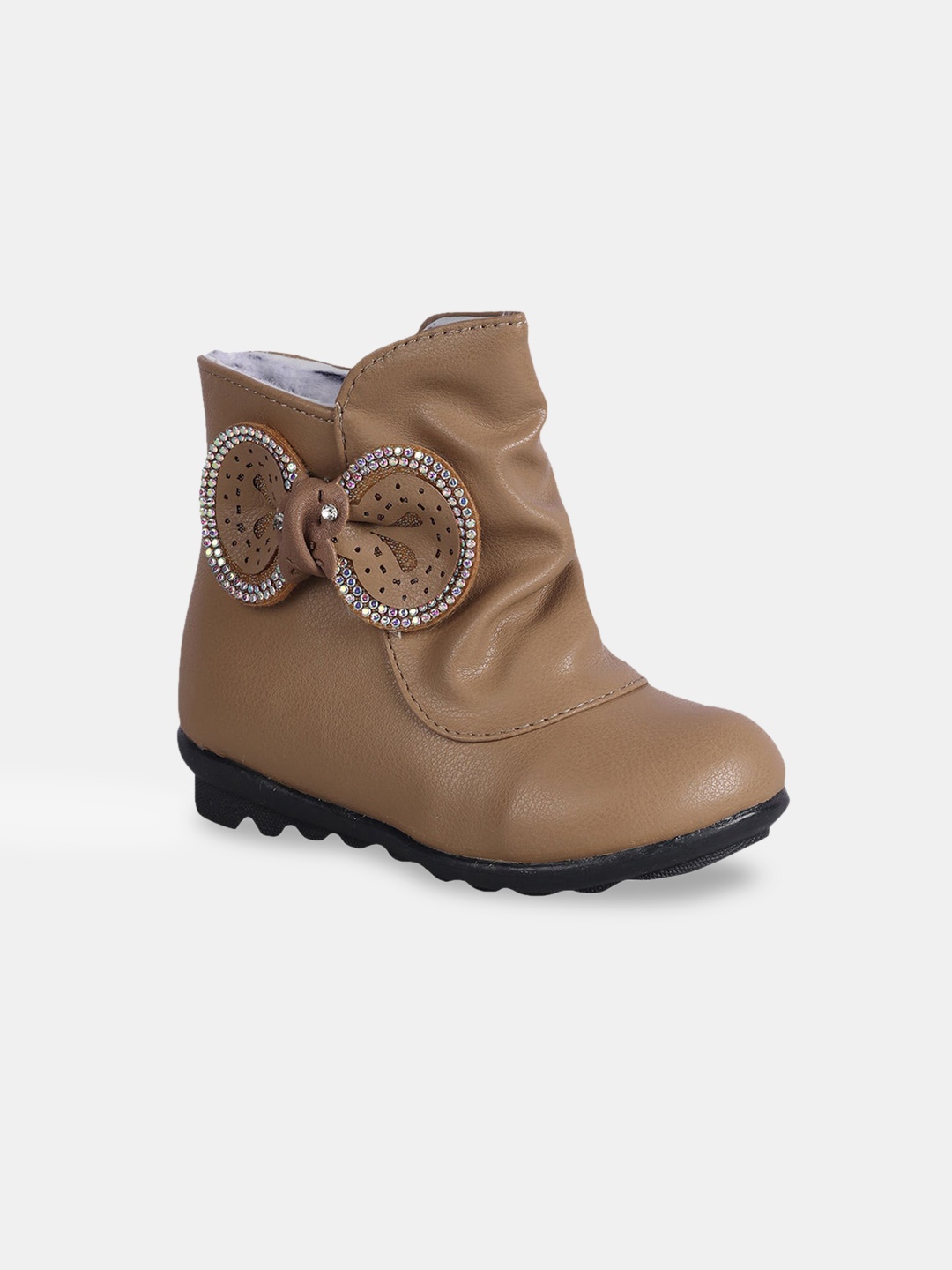 

Hopscotch Girls Brown Embellished Ankle Length Boots with Bow Detail