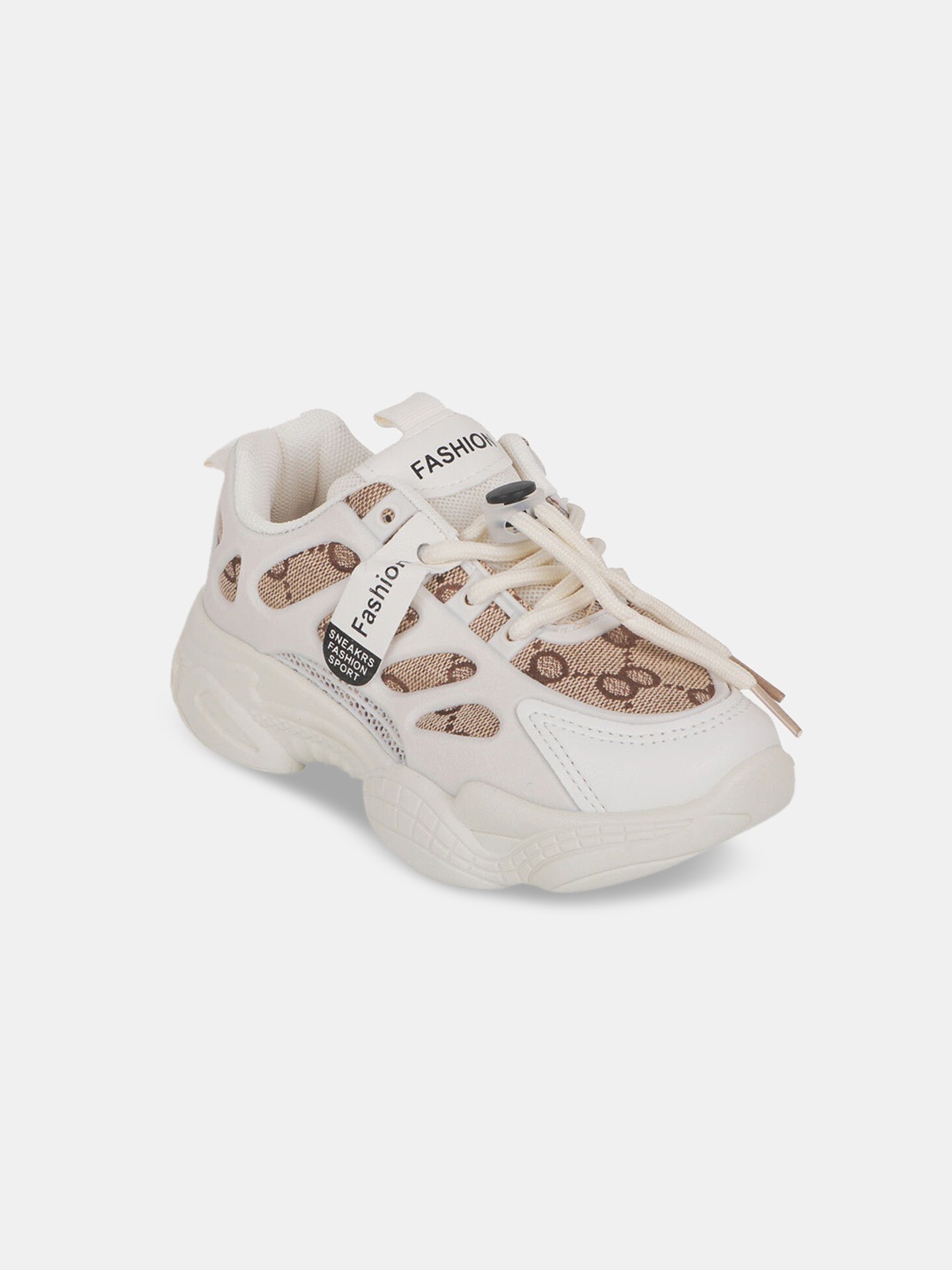 

Hopscotch Kids White Printed PU Sneakers