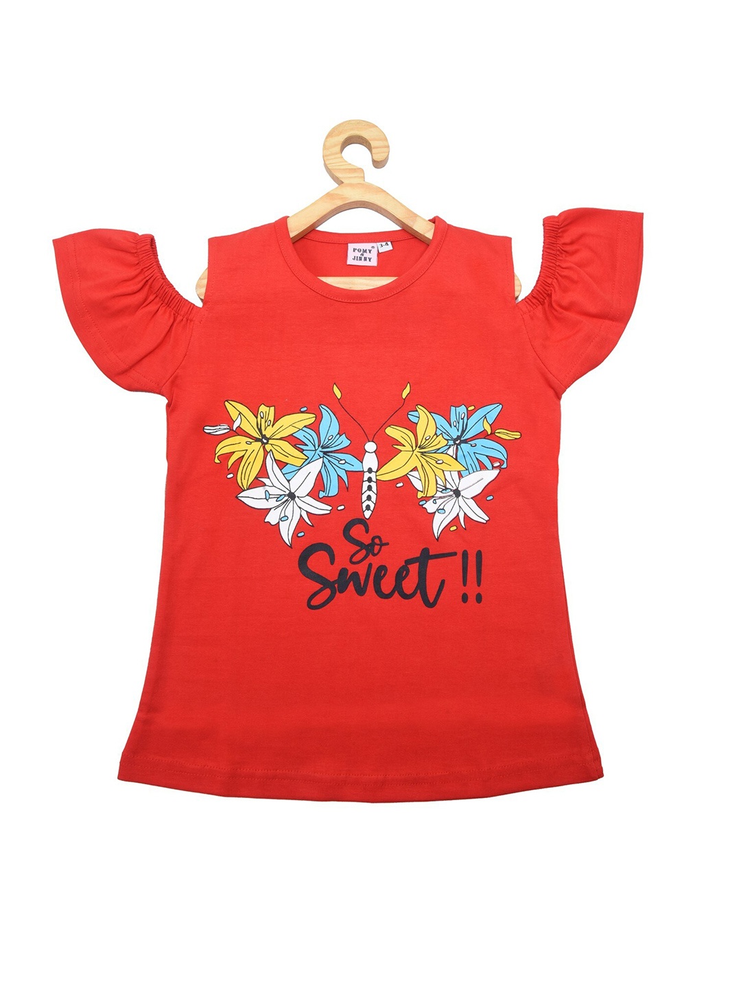 

POMY & JINNY Girls Red Floral Printed Pure Cotton Top