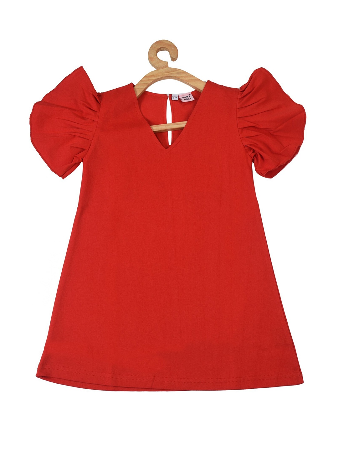 

POMY & JINNY Girls Solid Red Pure Cotton Flutter Sleeved Top