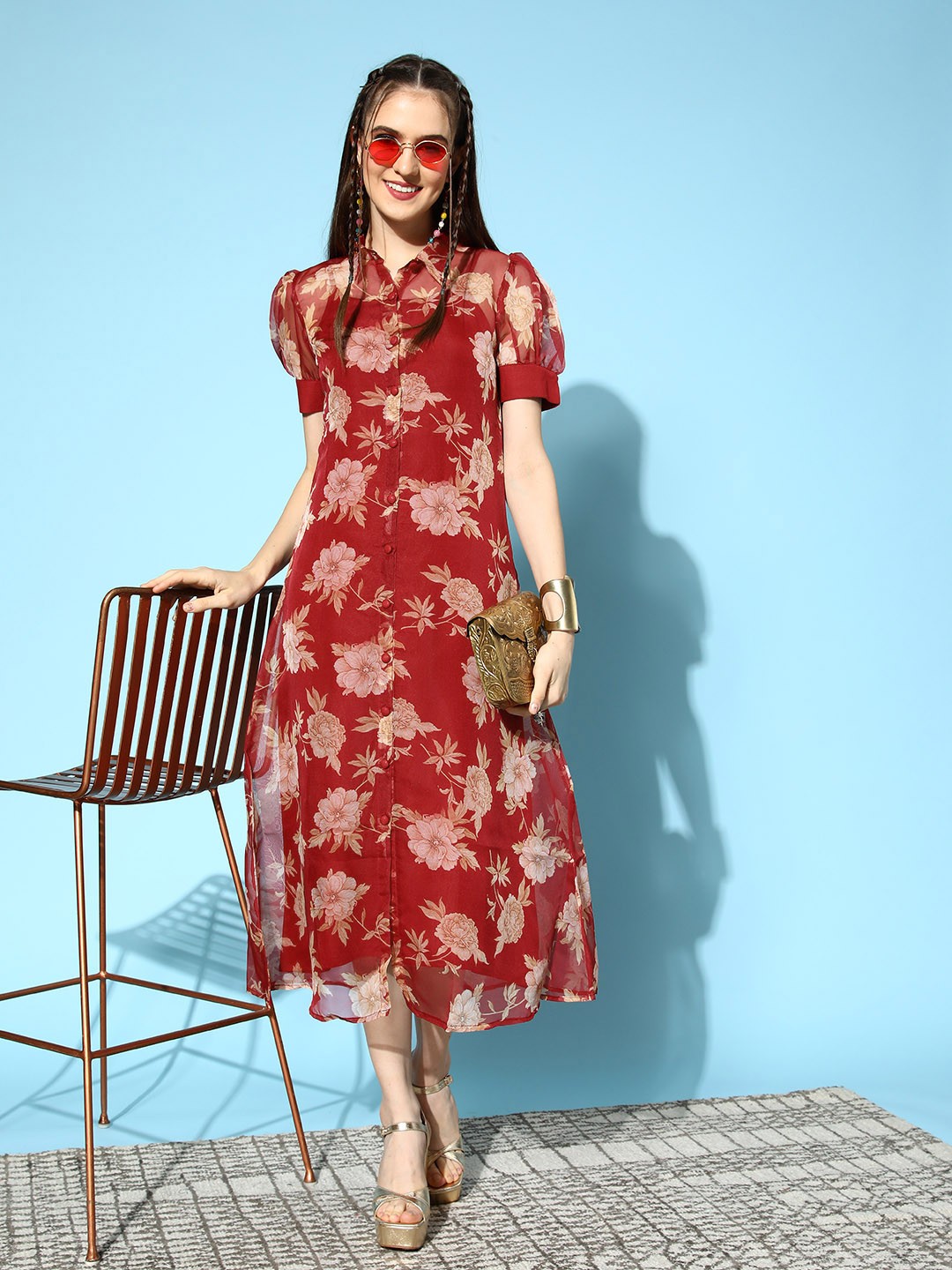 

Yufta Women Red Floral Sleeve Bounce Dress