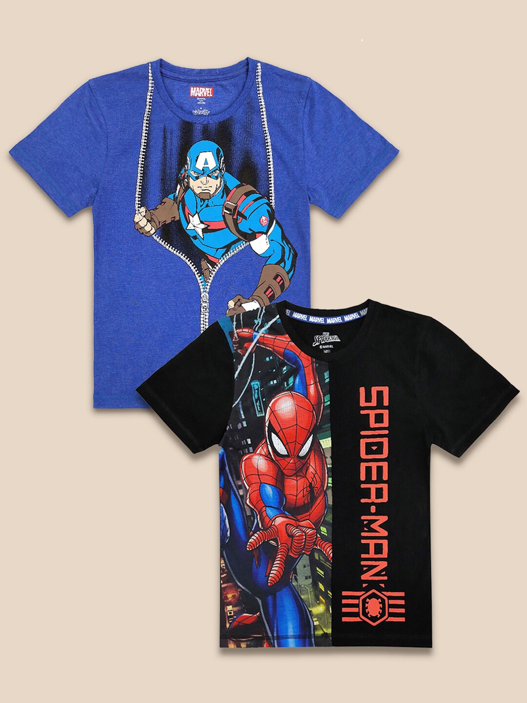 

Kids Ville Boys Pack of 2 Marvel Comic Print T-shirts, Blue