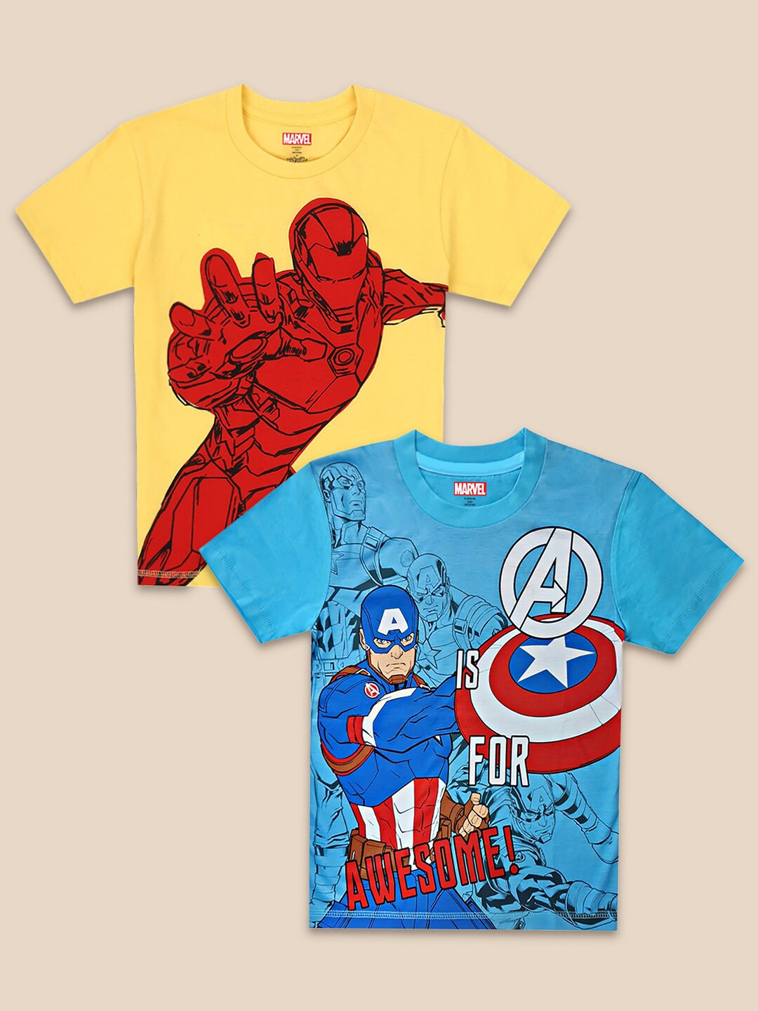 

Kids Ville Boys Marvel Comic Blue & Yellow Printed T-shirt Pack of 2