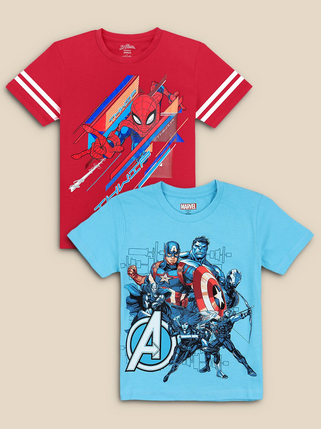 

Kids Ville Pack of 2 Marvel Comics Printed Tshirt For Kids Boys, Red