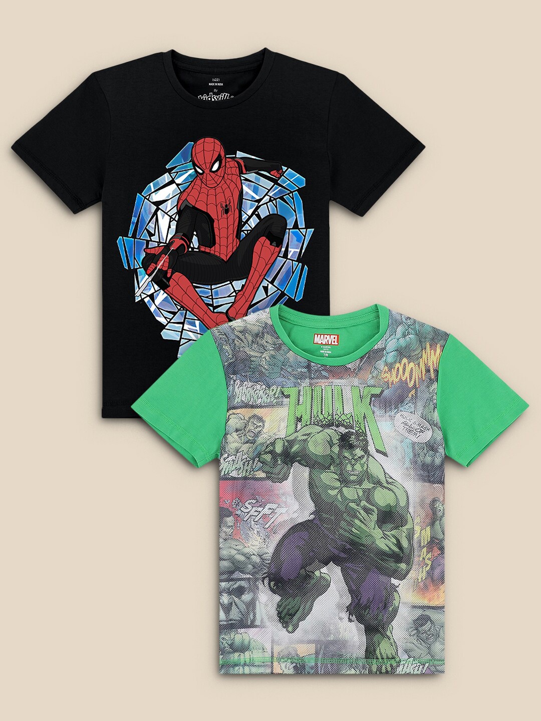 

Kids Ville Boys Pack of 2 Marvel Comic Black & Green Printed T-shirt