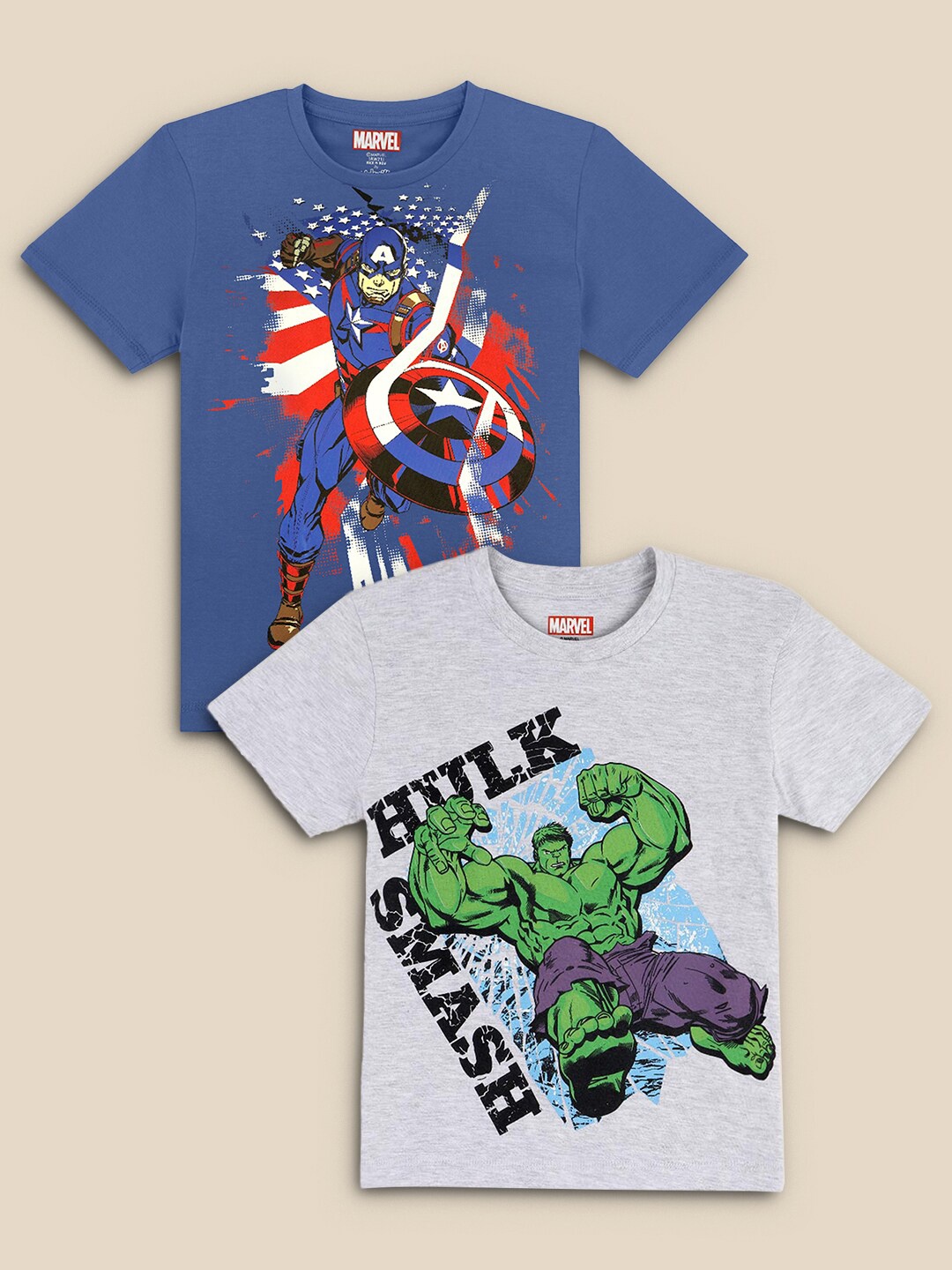 

Kids Ville Pack of 2 Marvel Comics Printed Tshirt For Kids Boys, Blue