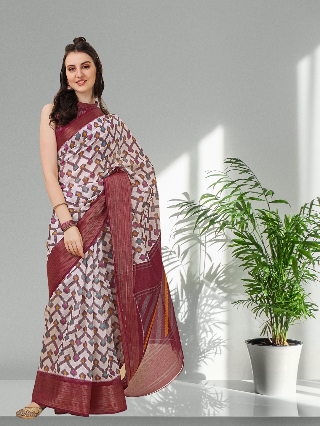

KALINI Purple & White Zari Silk Blend Mysore Silk Saree