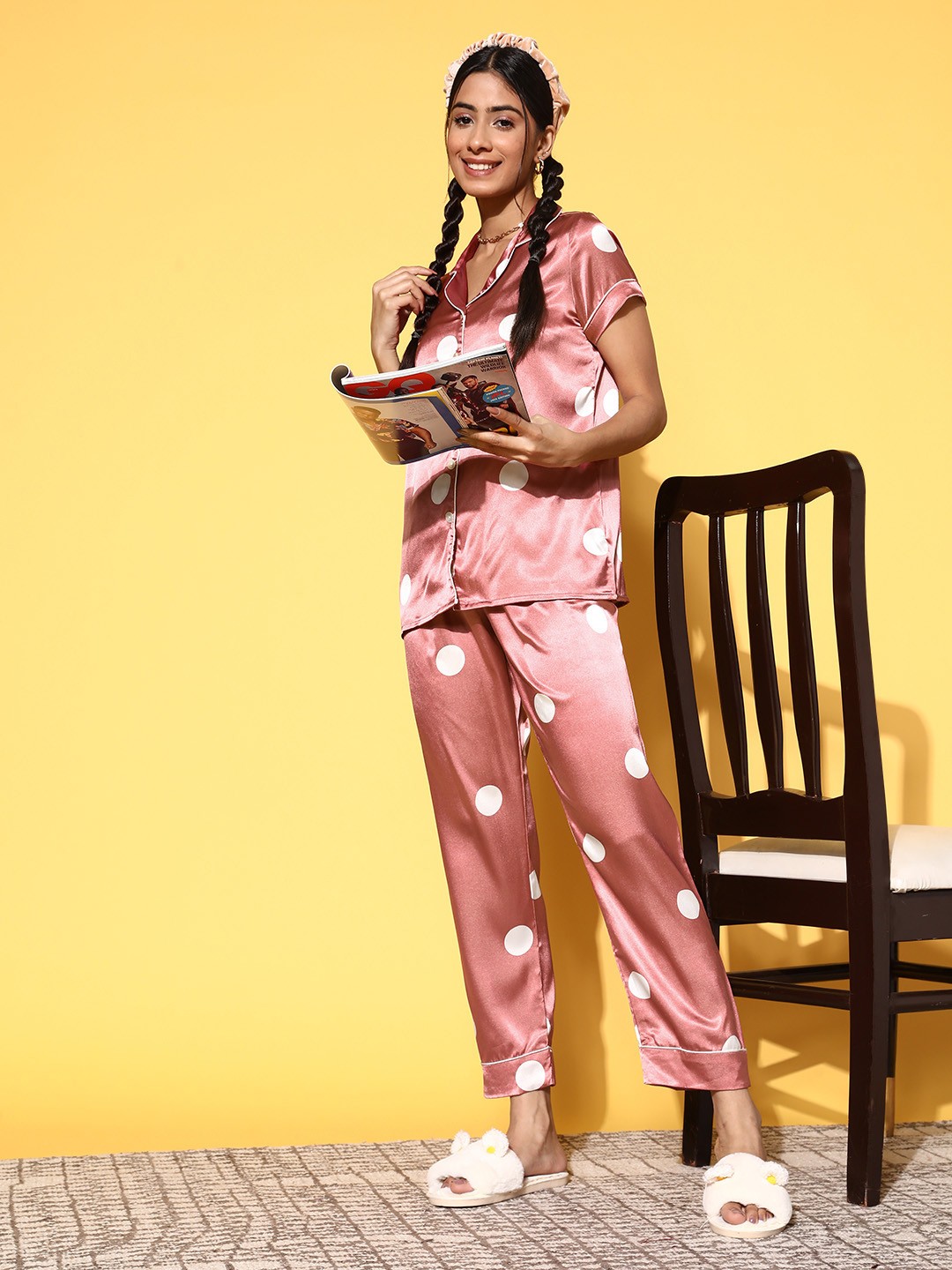 

Sweet Dreams Women Rose Polka Dotted Slumber Together Satin Set
