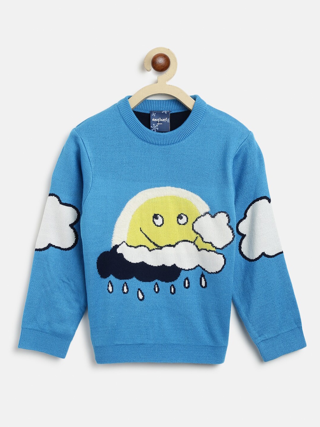 

Nauti Nati Boys Blue & White Printed Round Neck Acrylic Pullover