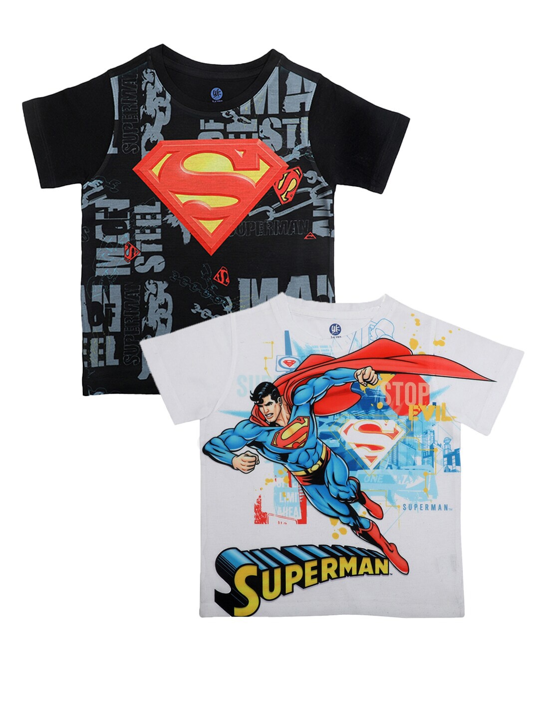 

YK Justice League Boys 2 Superhero Printed Pure Cotton T-shirts, Black