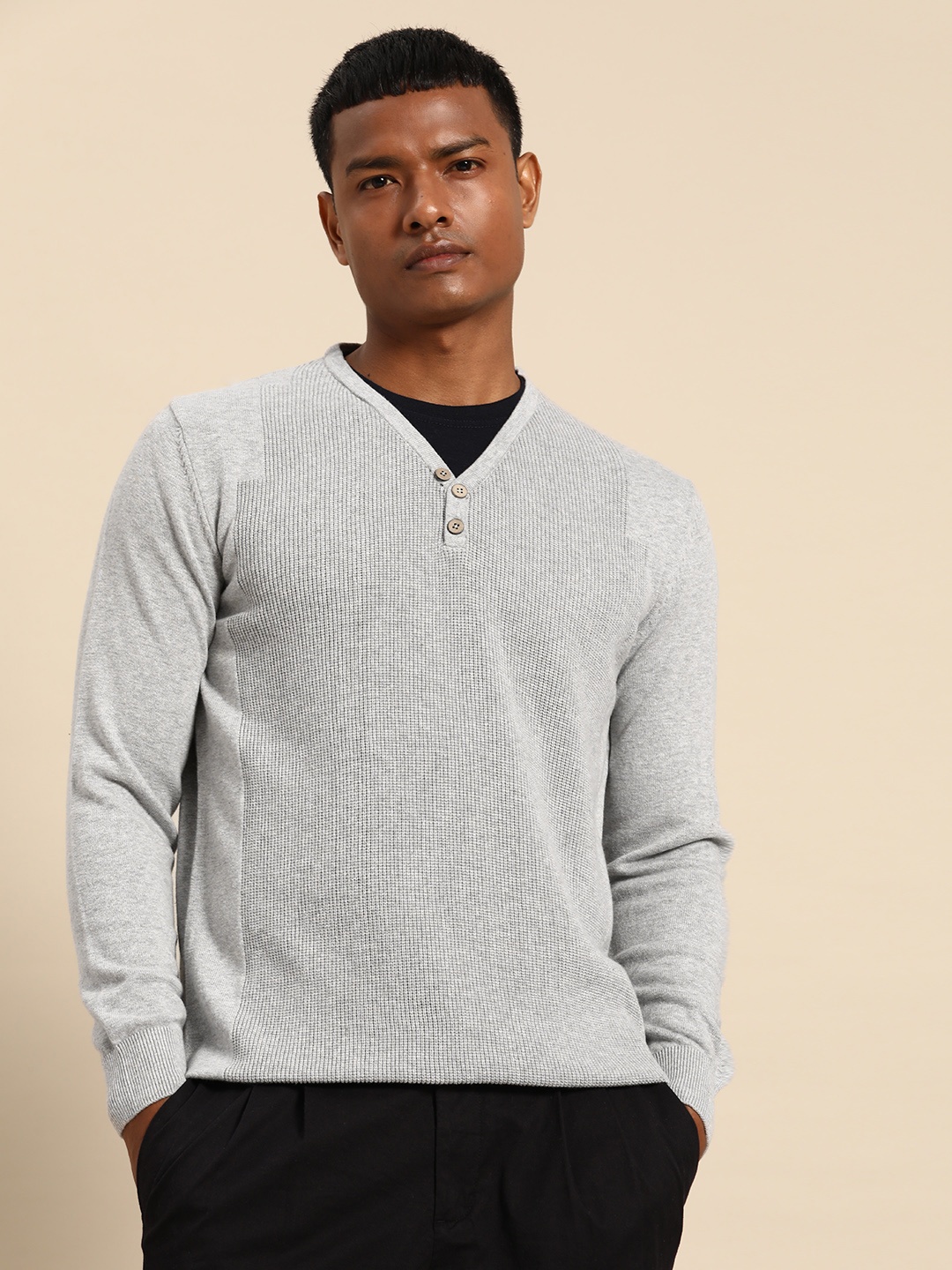 

ARMISTO Men Men Grey Melange Tuck Knit Pullover