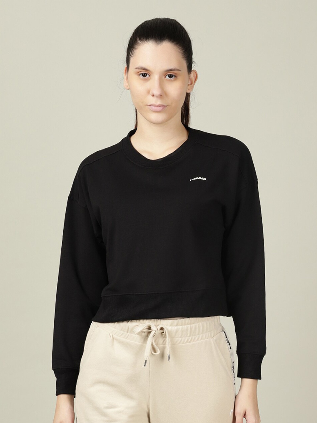 

Head Women Black Solid Crop Sweatshirt