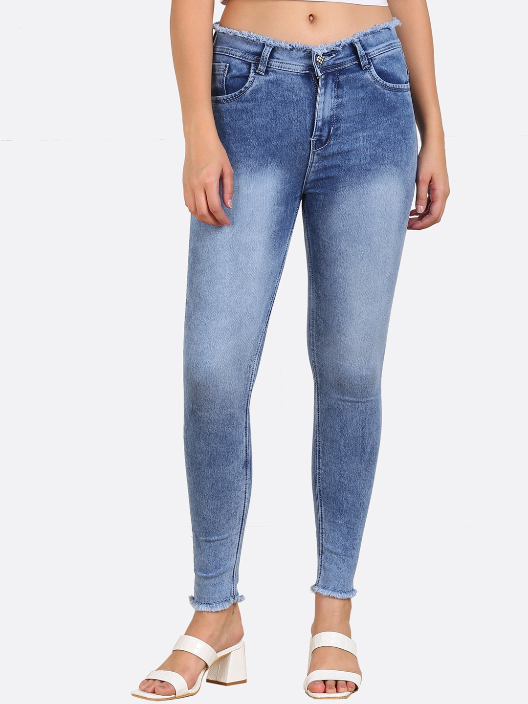 

F2M Women Blue Solid Cotton Slim Fit High-Rise Stretchable Jeans