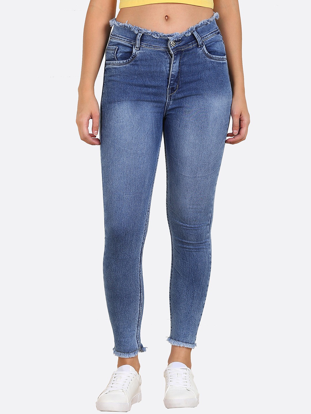 

F2M Women Blue Solid Cotton Slim Fit High-Rise Stretchable Jeans
