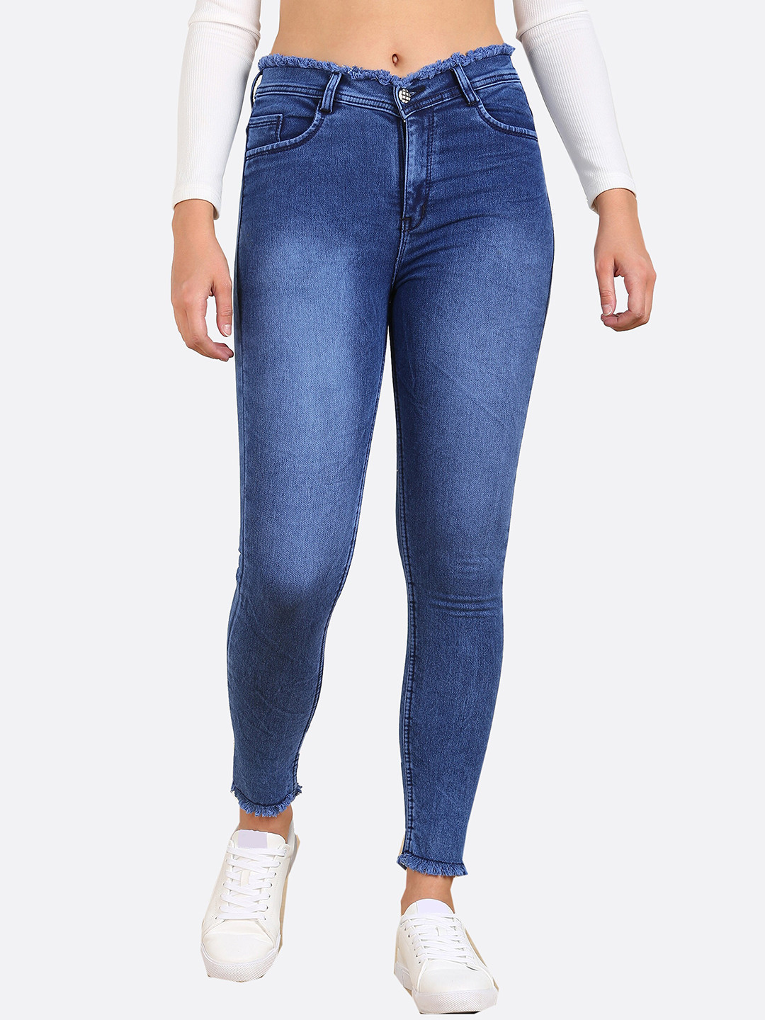 

F2M Women Blue Solid Cotton Slim Fit High-Rise Stretchable Jeans