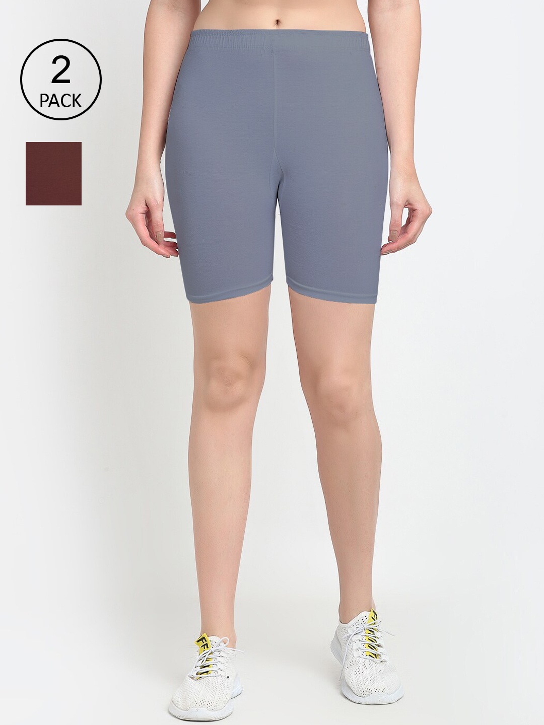

GRACIT Women Pack of 3 Slim Fit Cycling Sports Shorts, Grey