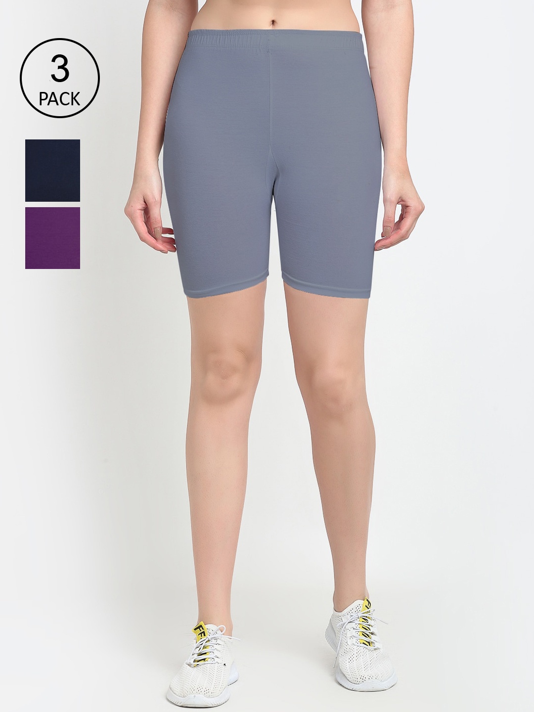 

GRACIT Women Pack of 3 Cycling Sports Shorts, Grey