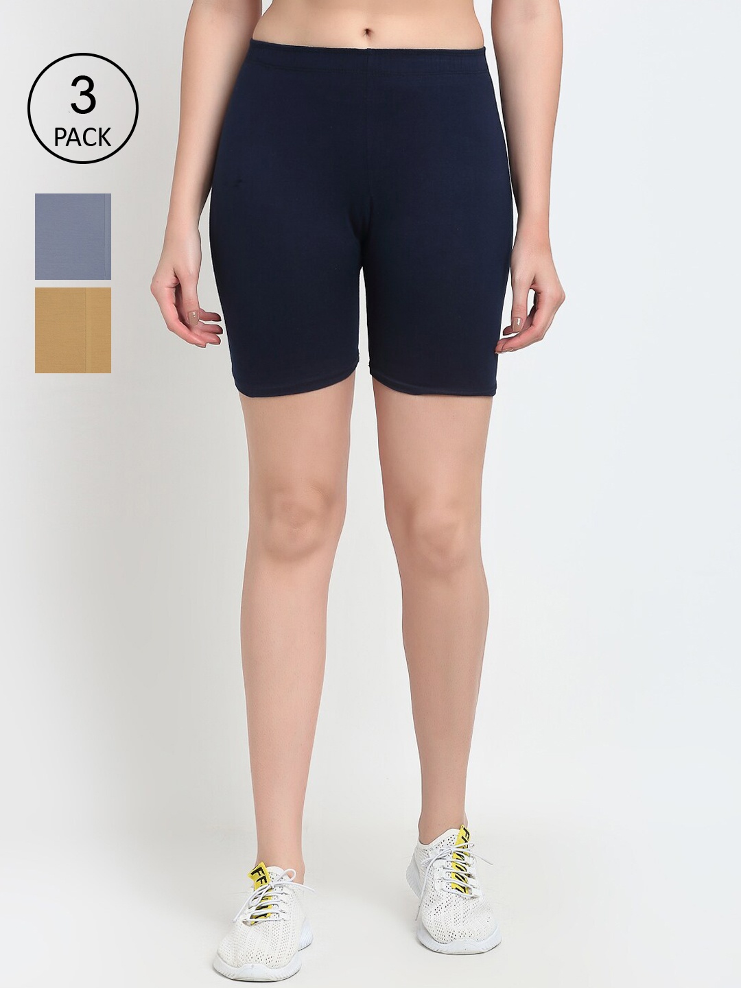 

GRACIT Women Pack of 3 Cotton Cycling Sports Shorts, Grey
