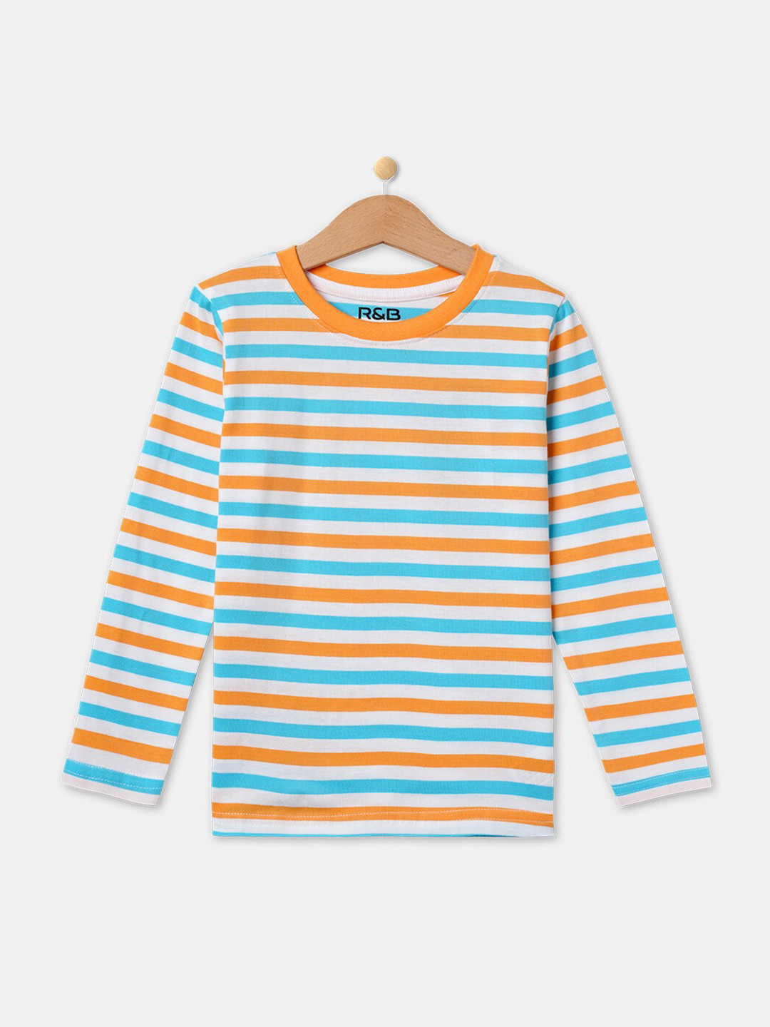 

R&B Boys Yellow & Blue Striped Cotton T-shirt