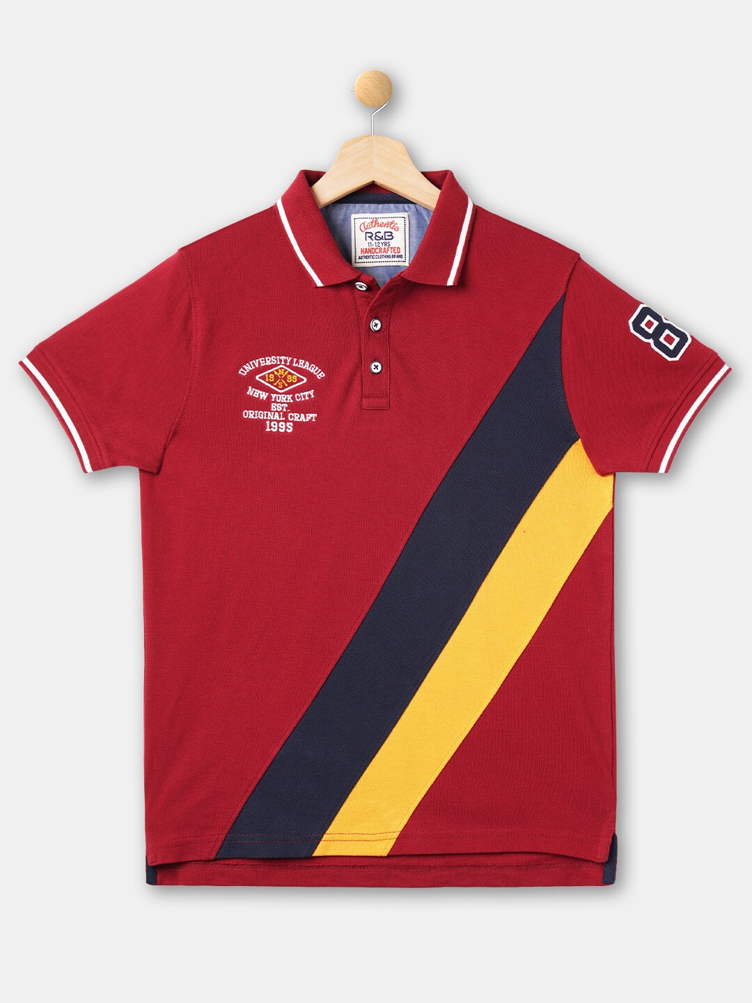 

R&B Boys Maroon Striped Polo Collar Cotton T-shirt